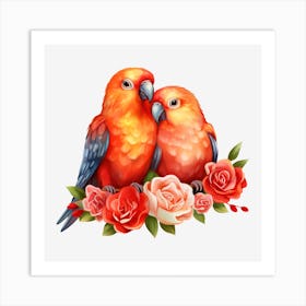 Parrots And Roses 7 Art Print