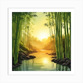 A Stream In A Bamboo Forest At Sun Rise Square Composition 338 Art Print