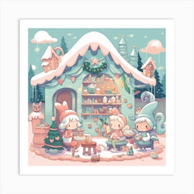 Christmas Gnome House Art Print