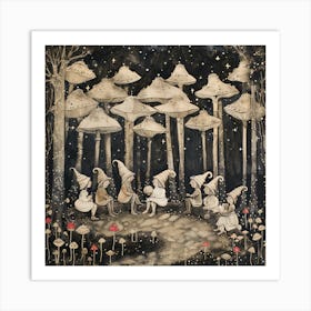 Gnomes Mushrooms Art Print