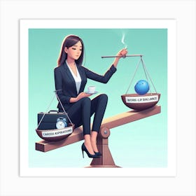 Businesswoman On A Seesaw Art Print