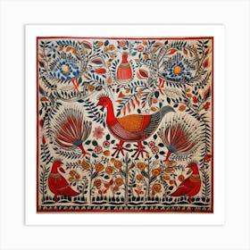 Pheasants In The Forest Madhubani Painting Indian Traditional Style Art Print