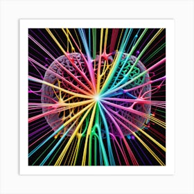 Brain With Colorful Rays Art Print