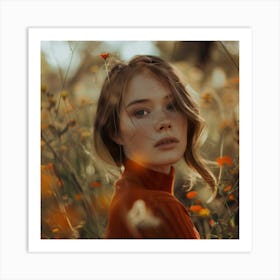 Girl In A Field Of Flowers Art Print