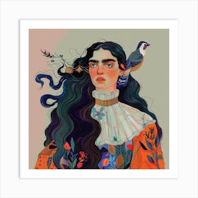 Girl With A Bird Art Print