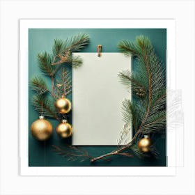 Firefly Minimalistic Christmas Card With Ornaments And Pine Branches 35476 Art Print