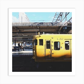 Yellow Train In Japan Square Art Print