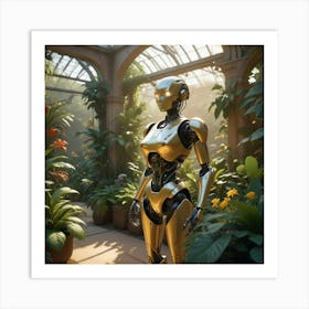 Golden Robot In A Greenhouse Art Print