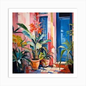 Vibrant Urban Garden: A Colorful Display of Flora in a City Setting Art Print