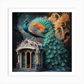 Peacock In A House Art Print