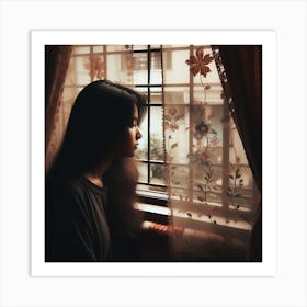 Girl Looking Out The Window Art Print