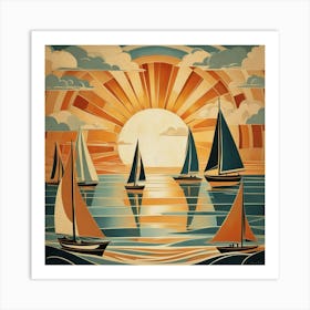 Sailboats At Sunset 6 Art Print