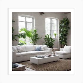 White Living Room With Plants Art Print