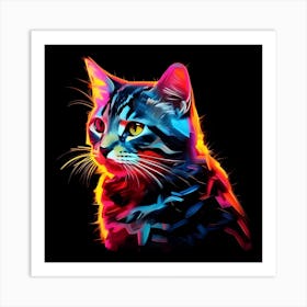 AI Luminous Feline Whispers: A Neon Reverie  Art Print