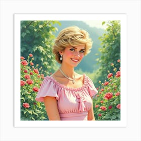 Soft Watercolor Image Of Princess Diana In A Lush Garden 1 Art Print