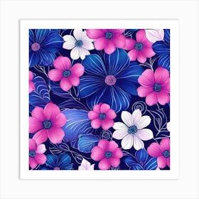 Blue Flowers Wallpaper Art Print