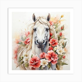 Horse With Flowers Art Print