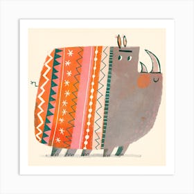 Rhinoceros With Cosy Sweater Square Art Print