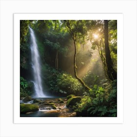 Waterfall In The Jungle 2 Art Print