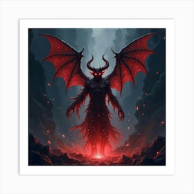 Demon Soul In A Watercolor Dark Void With Shimmering Lights 1 Art Print