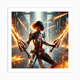 Female Warrior Flame Blade Scifi Art Print