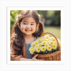 Girl With Basket Of Flowers Art Print