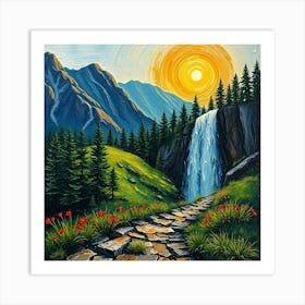 Sunset At The Waterfall Art Print