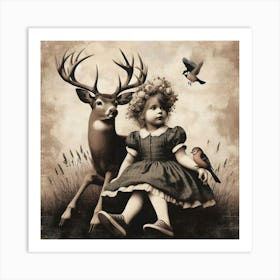 Little Girl And Deer Art Print