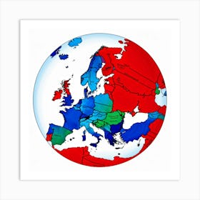 A Digitally Rendered Image Featuring A Circle Encompassing The Continent Of Europe With Each Europe (3) Art Print