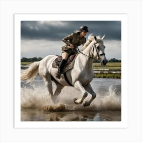 White Horse In Water Art Print