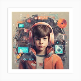 Young Boy With Headphones 1 Art Print