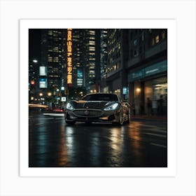 Super Car With A Chrome Exterior Reflecting The City Art Print