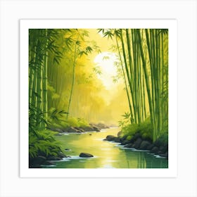 A Stream In A Bamboo Forest At Sun Rise Square Composition 288 Art Print