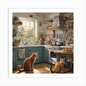 Cats In The Kitchen 2 Art Print