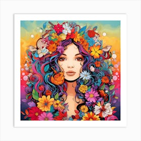 Maraclemente Hippie Woman Cartoonish Vibrant Colors Surrounded Art Print