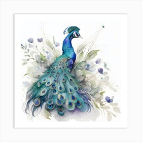 Peacock Watercolour 2 Art Print