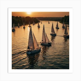 Sailboats On The River 3 Art Print