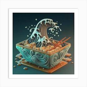 Great Kanagawa Acrylic Ramen Block 3d Render 4 Art Print