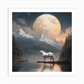 White Horse In The Moonlight Art Print