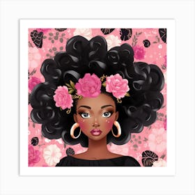 Afro Girl With Flowers 3 Art Print