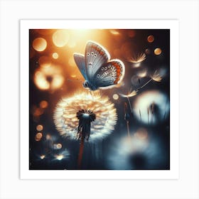 Butterfly On Dandelion Art Print