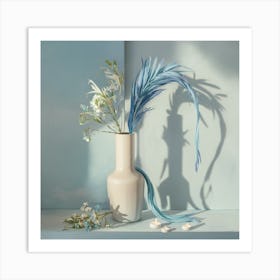 Blue Feathers In A Vase Art Print