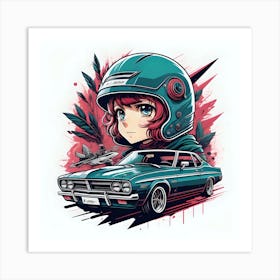 Girl With A Car Art Print