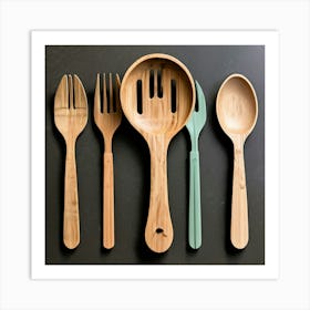 Moke Up Spoon Fork Knife Utensil Dining Bamboo Ecofriendly Branding Reusable Sustainable Art Print
