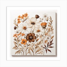 small flower and Wildflowers Shades of brown in White background Art Print