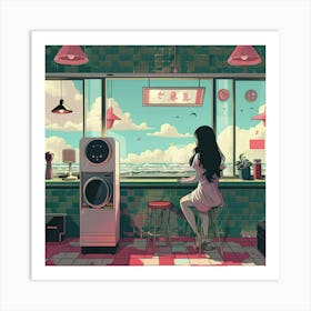 Girl In A Kitchen Art Print