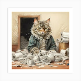 Cat In The Office Art Print