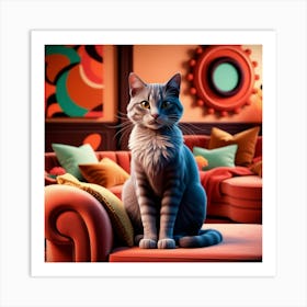 Cat Sitting On Couch 1 Art Print