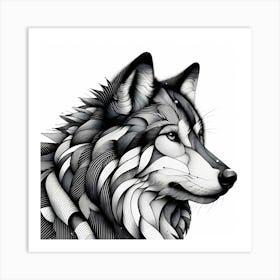 Wolf Head - Abstract Line Art Illustration 191 Art Print