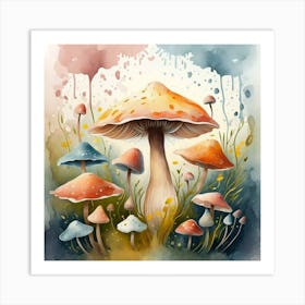 Watercolor Mushroom Painting Art Print